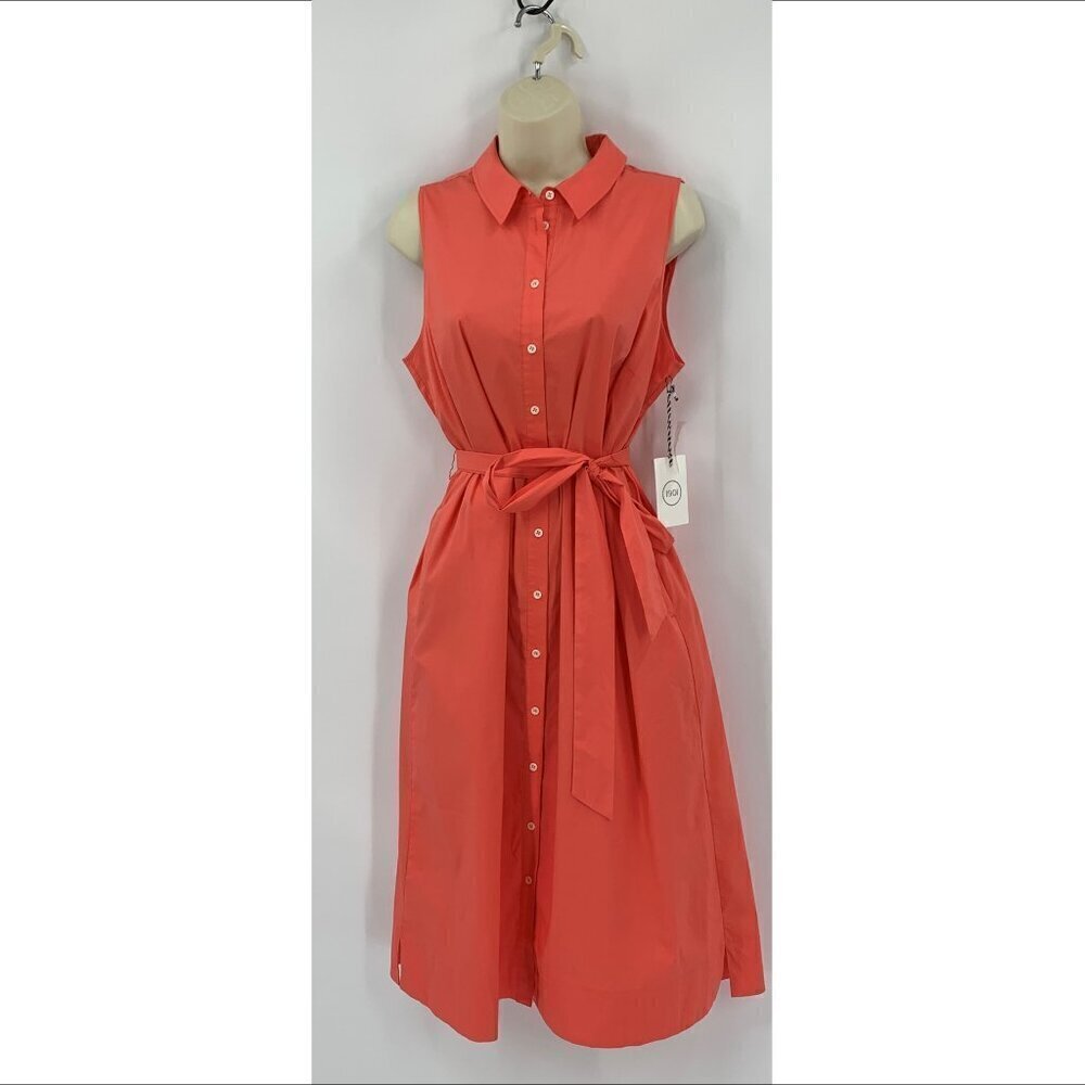 1901 Nordstrom sleeveless coral glow shirt dress cotton blend pink midi new M